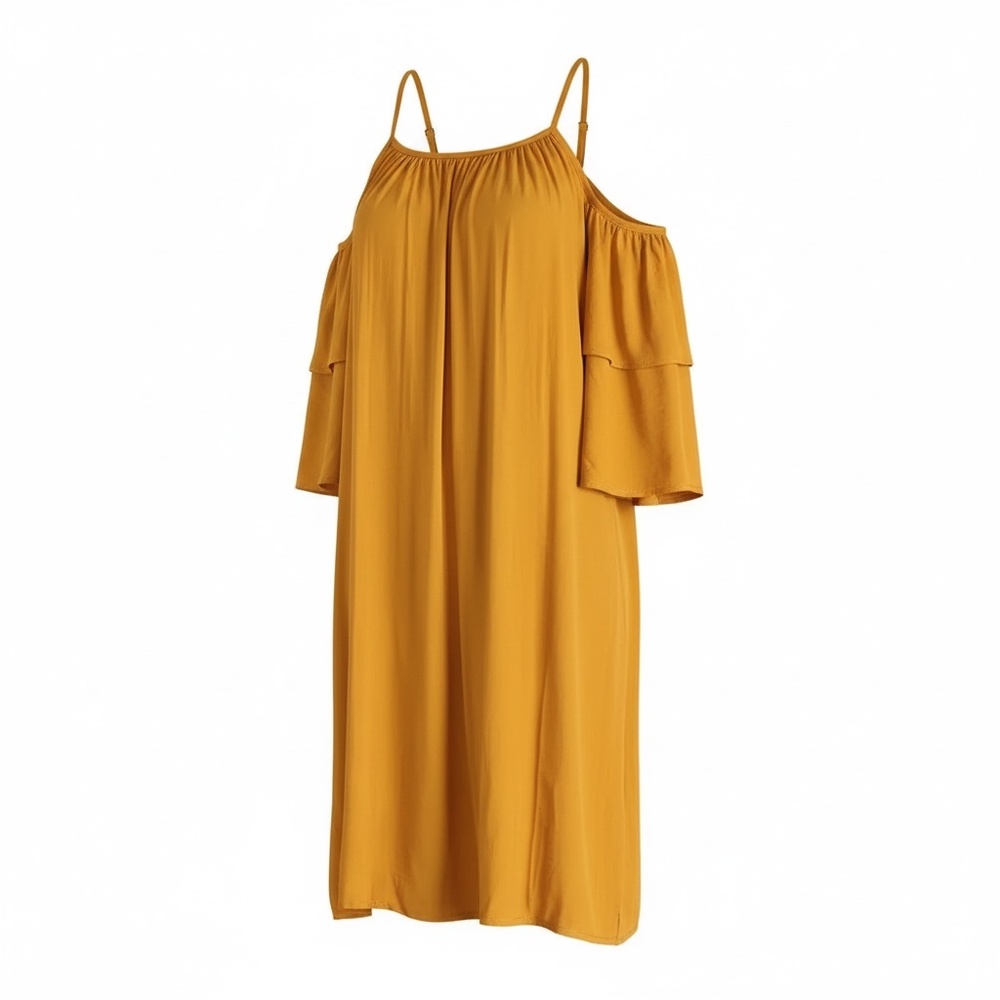 Feathers Off Shoulder Bell Sleeve‎ Boho Embroidery Dress Yellow mustard Size 1X